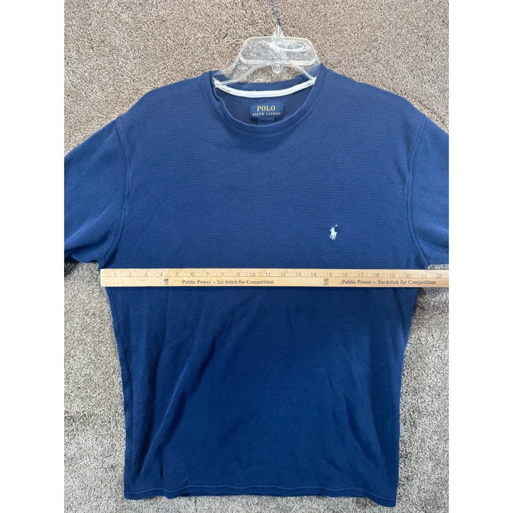 Polo Ralph Lauren Mens Navy Blue Waffle‎ Knit Thermal Long Sleeve Shirt Size L